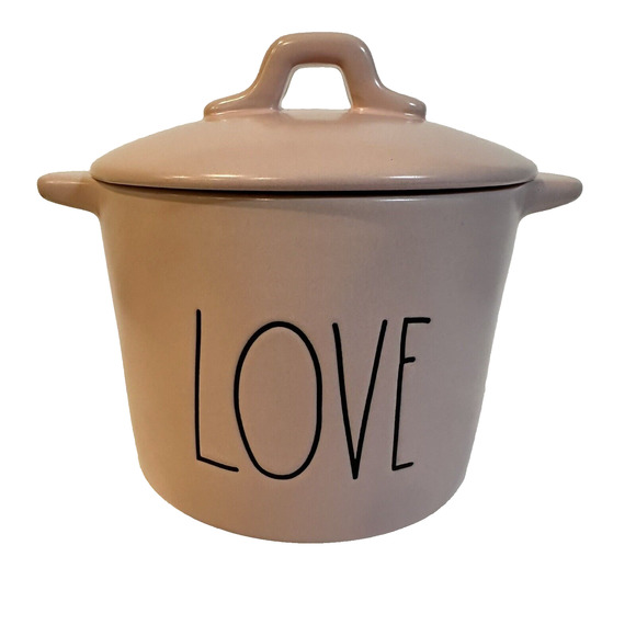 Rae Dunn Pink Love Mini Ceramic Crock Valentines Kitchen Artisan Collection NEW - Picture 1 of 11